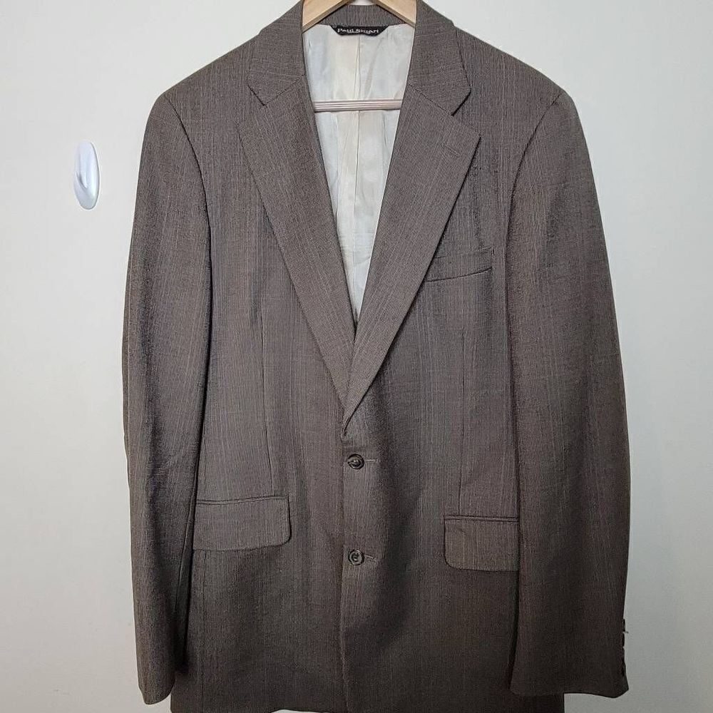 Paul Stuart Sport Coat Blazer Brown Plaid 41 Long Lined Single Vent 2 button Fla